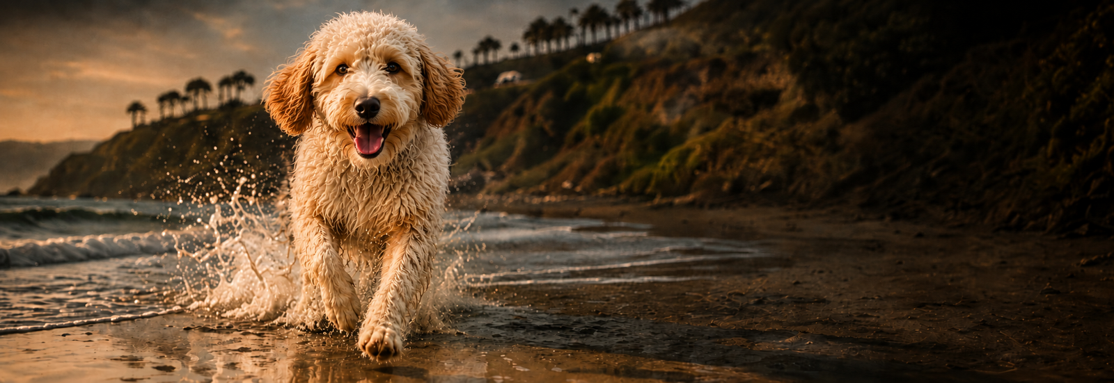 Happy dog enjoying an adventure on the Santa Barbara coast